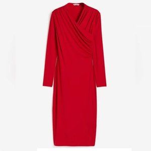H&M Red Draped Bodycon Dress, XS
